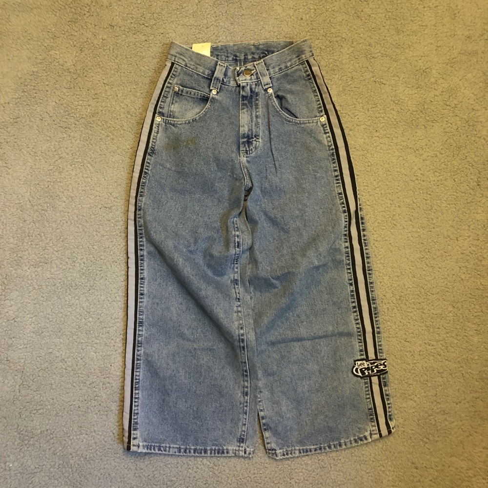 Vintage Lee Pipes Boys Wide Leg Skater Jeans Retro Stone Side‎ Stripe JNCO NWT